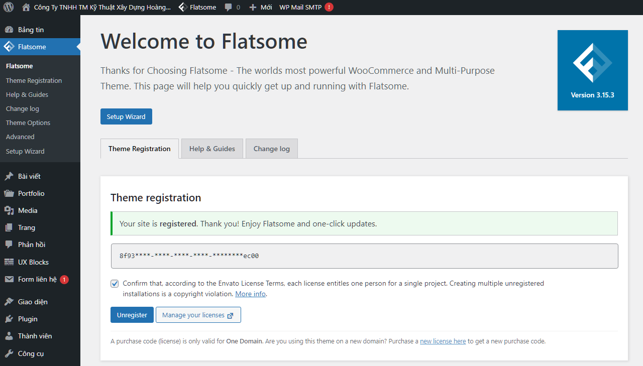 kích hoạt theme Flatsome